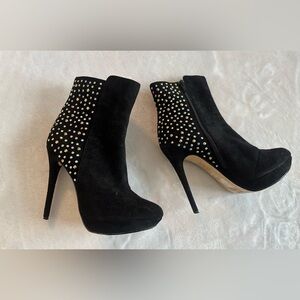 Dune size 38 rhinestone black booties. AB Crystal. EUC